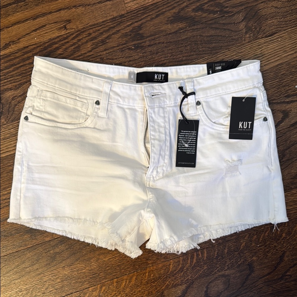 Kut from the Kloth White Jean Shorts Distressed Hem